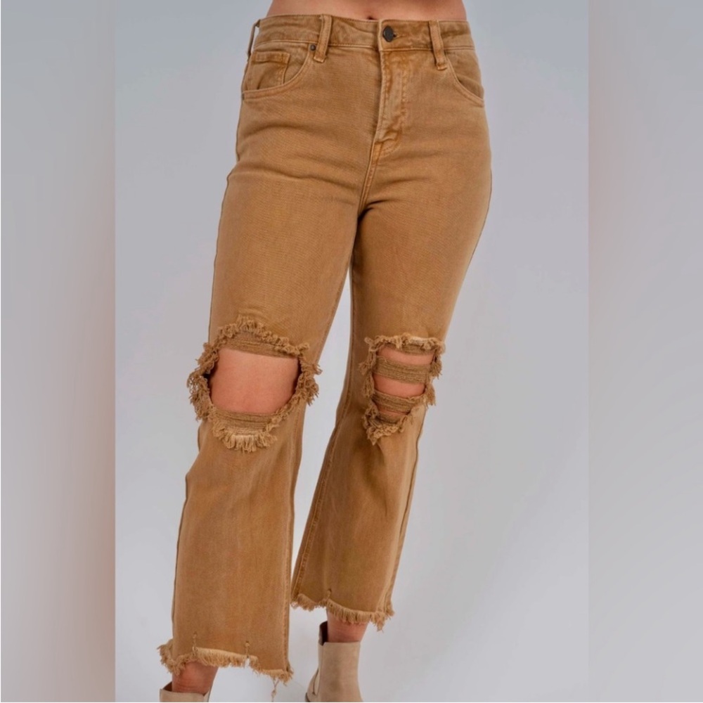 Risen Hailey Straight Leg Jeans (Mocha) Distressed Size 1XL.